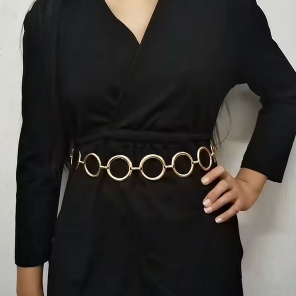 Long Waist Chain Belt For Women Gold Circle Chain Belt 45”